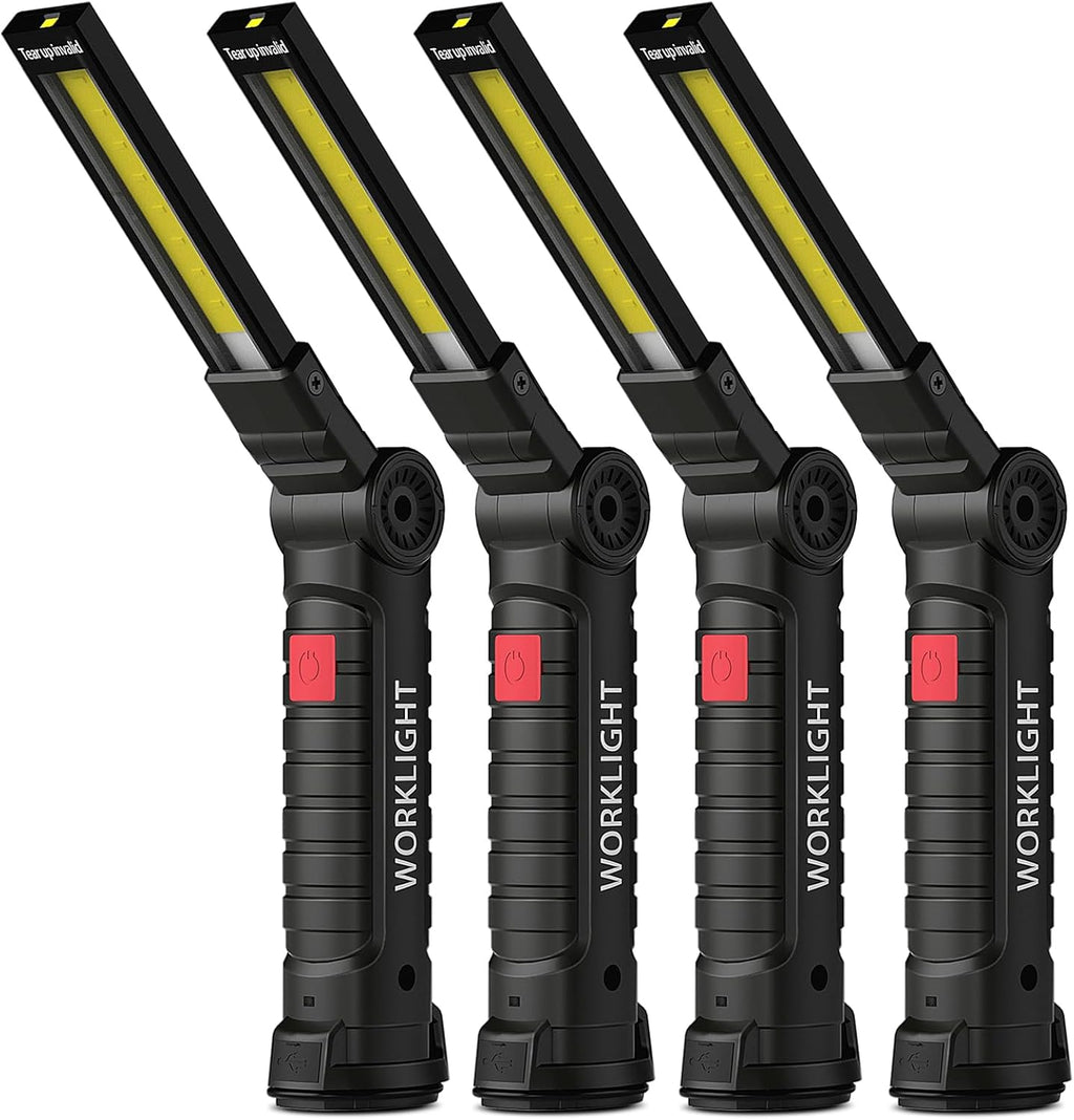 Coquimbo Tool Gifts for Men Him, Rechargeable LED Work Lights Grill Light with Magnetic Base 5 Modes 360° Rotate Mens Gifts for Dad Husband Grandpa Boyfriend (4 Pack Black)