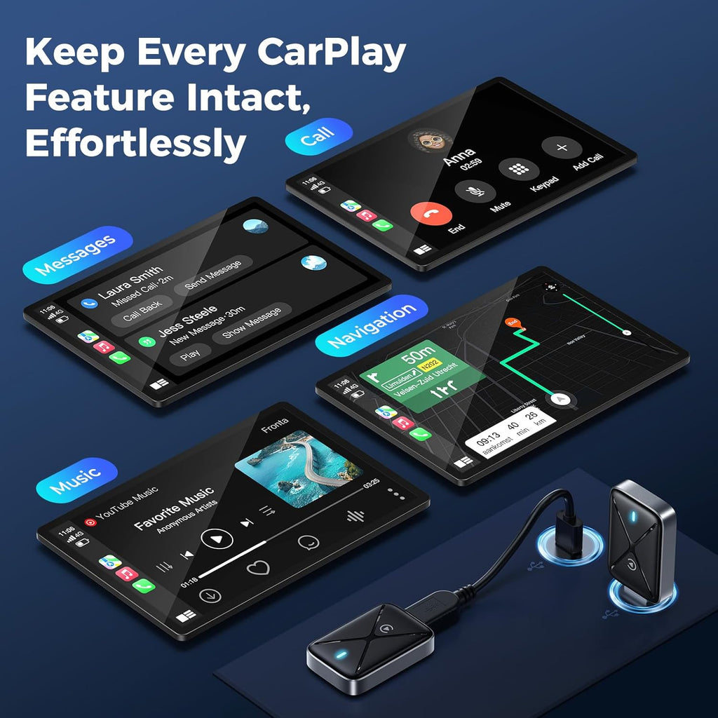 Wireless CarPlay Adapter for iPhone, Mini Size for Apple CarPlay Adapter, Convert Wired to Wireless with Extension Cable USB & USB-C/Type-C, Stable Control & No Delay, Black