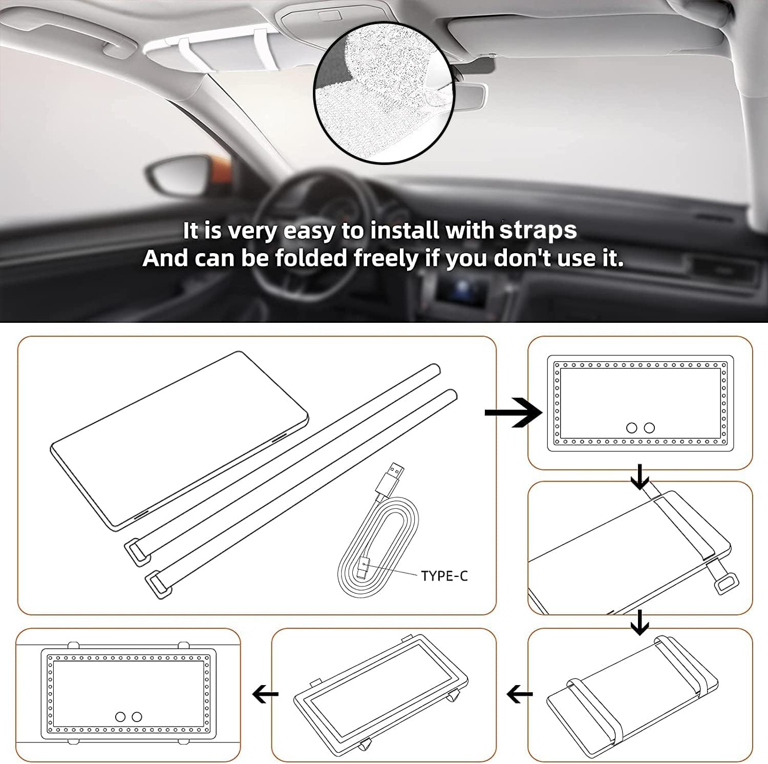 Car Sun Visor Vanity Mirror, 2 Pcs Rechargeable Makeup Mirror With 3 Light Modes & 60 LEDs - Dimmable Clip-on Rear View Sun-Shading Cosmetic, Universal for Car SUV Truck