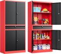 Metal Storage Cabinet with Drawer and Lock,Garage Storage Cabinet with Locking Doors and Shelves,71" Black Red Metal Cabinets,Lockable Steel Tool Cabinets for Garage,Home,Office,Shop