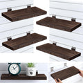 4 Pack Wooden Slatwall Shelf, 16.1" D x 6.7" W x 1.1" H Slatwall Shelves with Metal Hooks Organizer Set Mounted Accessories for Garage Home Workshop Workbench (Brown)