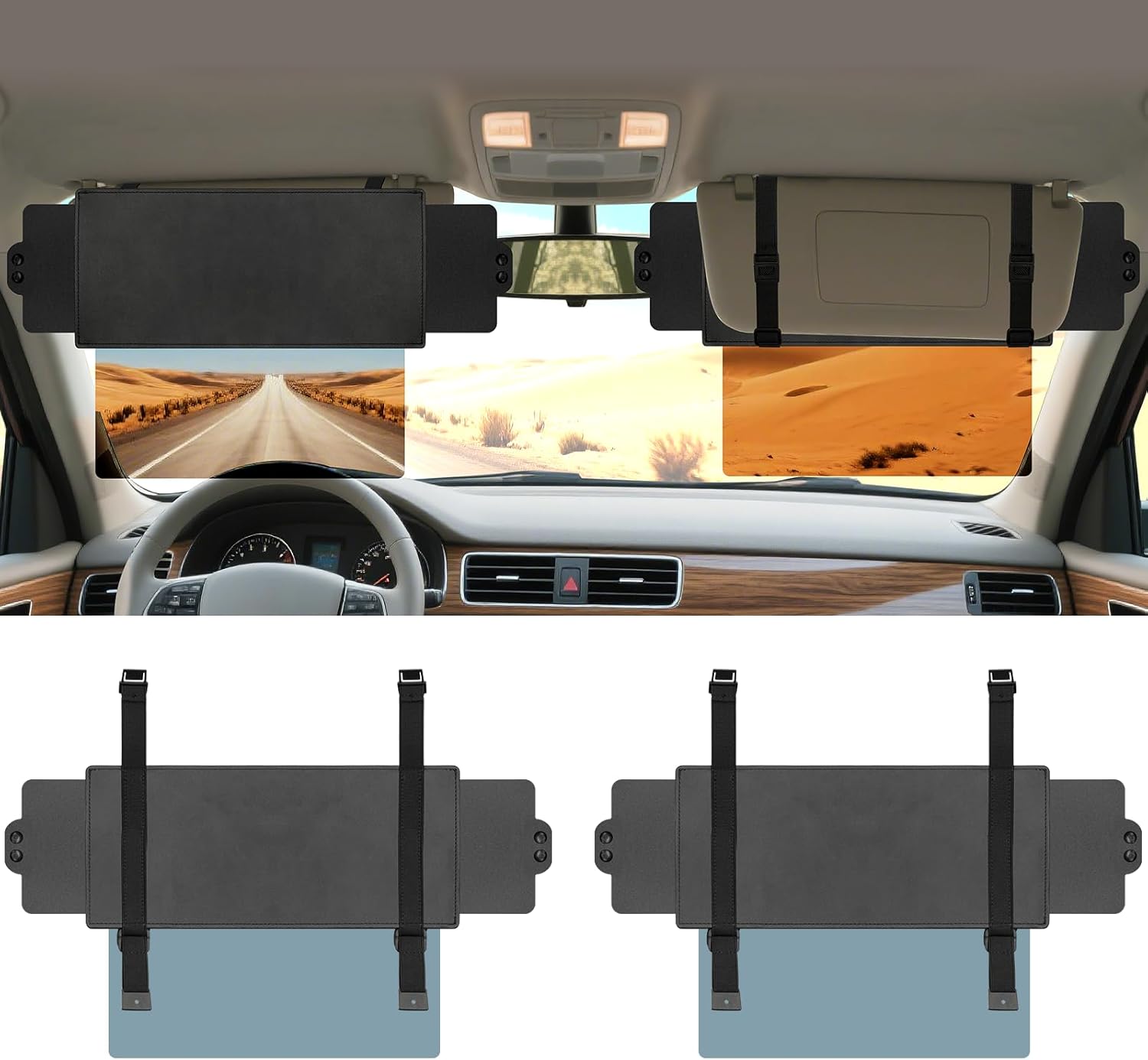Sun Visor Extender for Car, Visor Extender Sun Blocker, Sun Visor Extension with Anti-Glare Lens Blocks UV & Sunlight, Adjustable Car Sun Visor for Safe Driving (2 Pack)