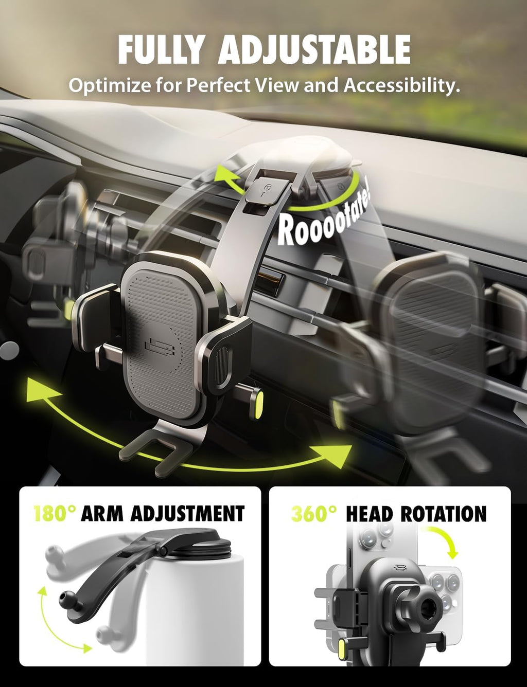 Bracketron OneClick Dashboard Cell Phone Holder for Your Car,Universal Car Phone Mount with Suction Cup,360 Rotation Dash Mount Cell Phone Holder for iPhone, Samsung, Google, Huawei,Other Smartphones