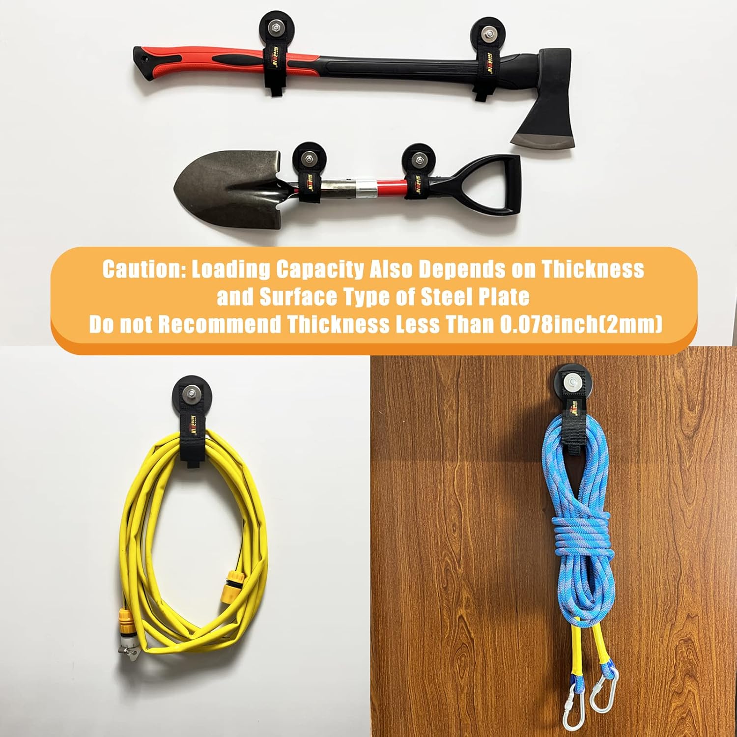 Heavy Duty Magnetic Hook, Magnetic Tool Holder, Magnetic Garage Hooks, Extension Cord Strap for Cable, Rope, Wire Storage in Garage,Workshop,RV,Pick-up(Dia.2.59" Magnet * 4Pcs)