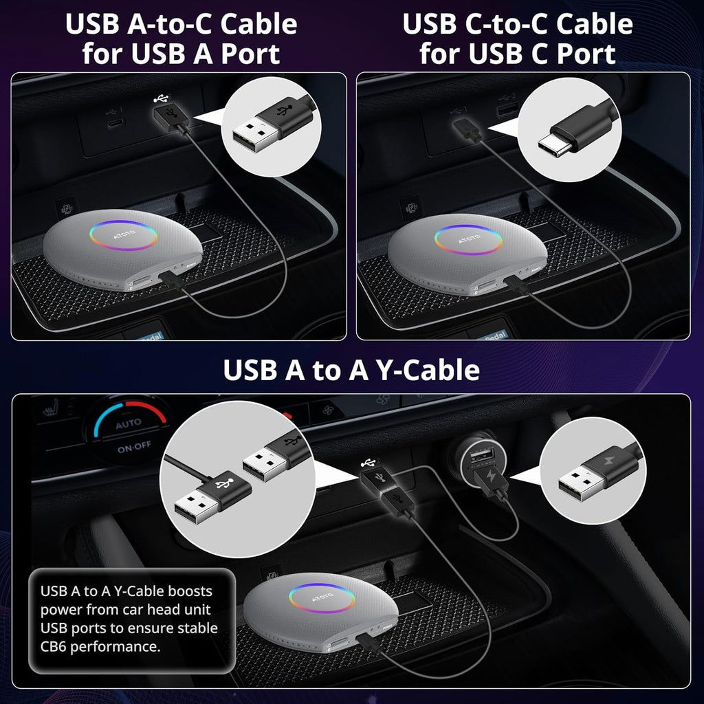 CB6 CarPlay AI Box & Android AI Box, Wireless CarPlay/AndroidAuto Adapter, Plug & Play CarWave Car Smart Box with AI DriveChat, GPS Track, Android 13, 2 BT, 4G LTE, 8G+128G, Silver