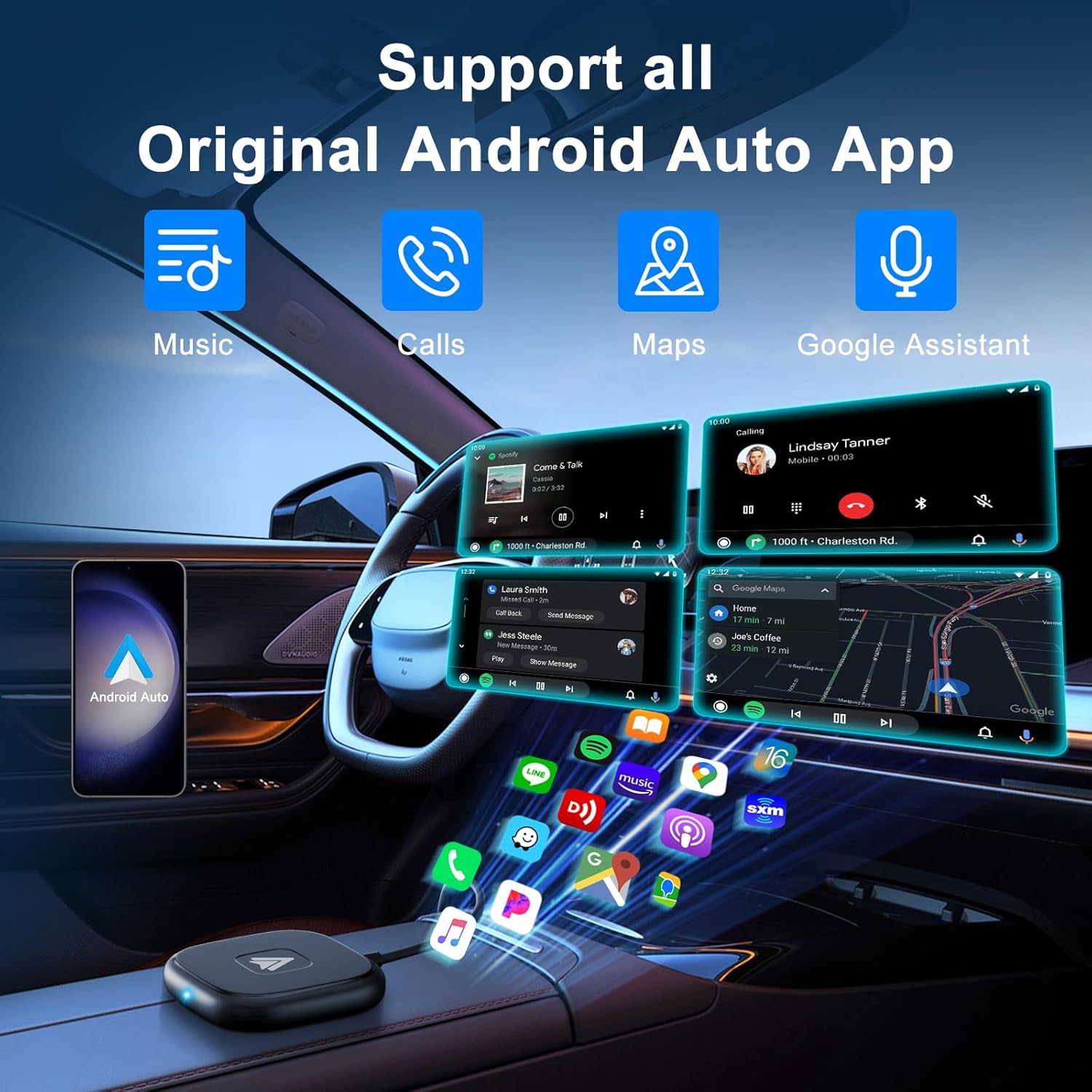 Android Auto Wireless Adapter Plug and Play Car Dongle for Factory Wired Android Auto in All Cars - Low Latency and Easy to Install