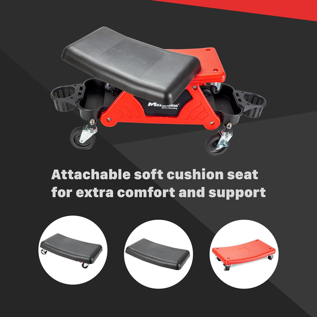 Maxshine Detailing Creeper Seat with Built-in Storage, 2-in-1 Modular Rolling Garage Stool, Mechanic Shop Seat with Tool Tray for Auto Car Detailing & Repair