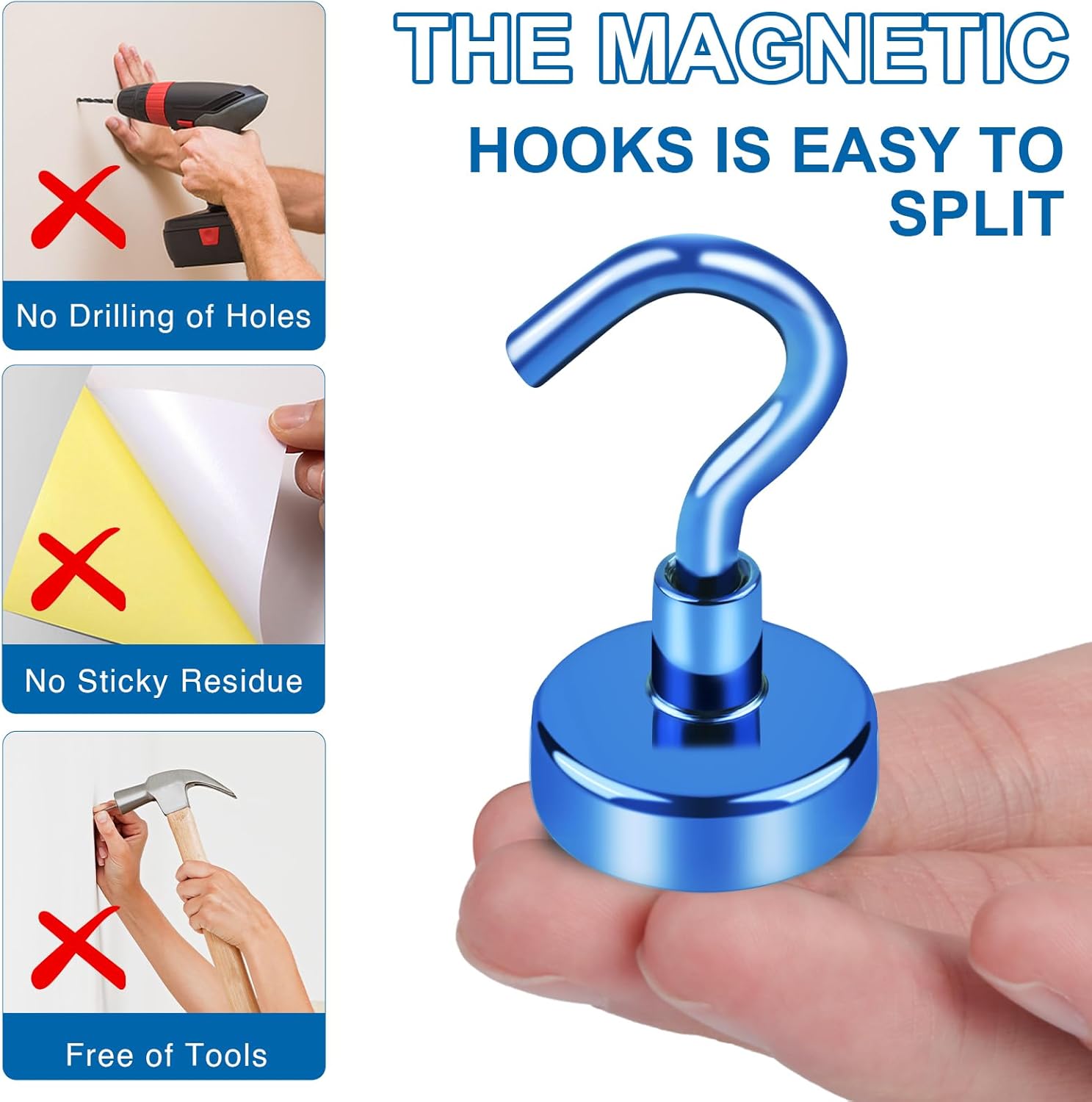 LOVIMAG Cruise Essentials, 150Lbs Cruise Door Magnets, Blue Magnet Hooks for Cruise Cabin Strong Magnetic Hooks for Hanging, Refrigerator, Celling -6 Pack