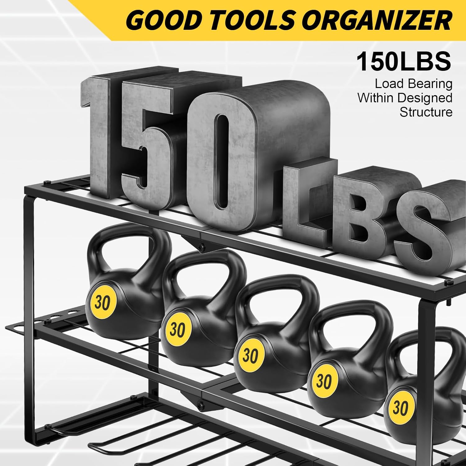 Large Power Tool Organizer Wall Mount,3 Layer Heavy Duty Tool Storage Rack Loads 150lbs,With 7 Cordless Drill Holders,Workshop,Utility Racks for Garage Workshop,Shed - Cool Gifts for Men,Dad,Husband