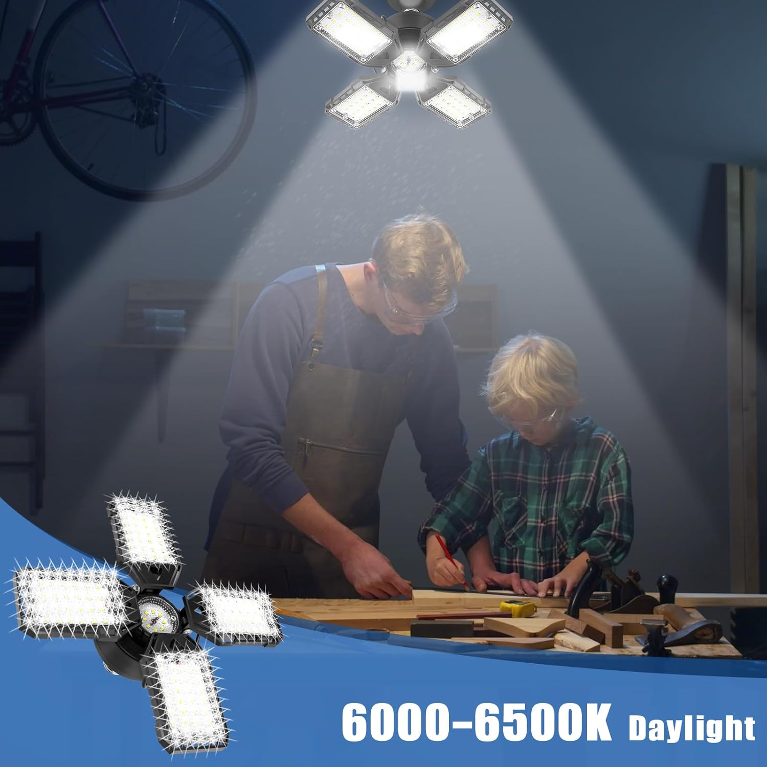 LED Garage Lights Bulb 2 Pack - 120W, 12000LM 6500K Led Shop Light with 4+1 Deformable Panels, Basement Barn Light, E26/E27 for Warehouse, Shop