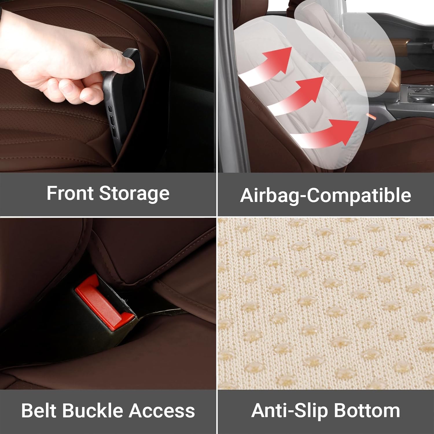 Coverland Custom Car Seat Covers Compatible with 2019-2025 RAM 1500 Crew Cab - Premium Leather Non-Slip Memory Foam Waterproof Cover Interior Protector Full Set-Dark Brown [See Size Chart-Size X122]