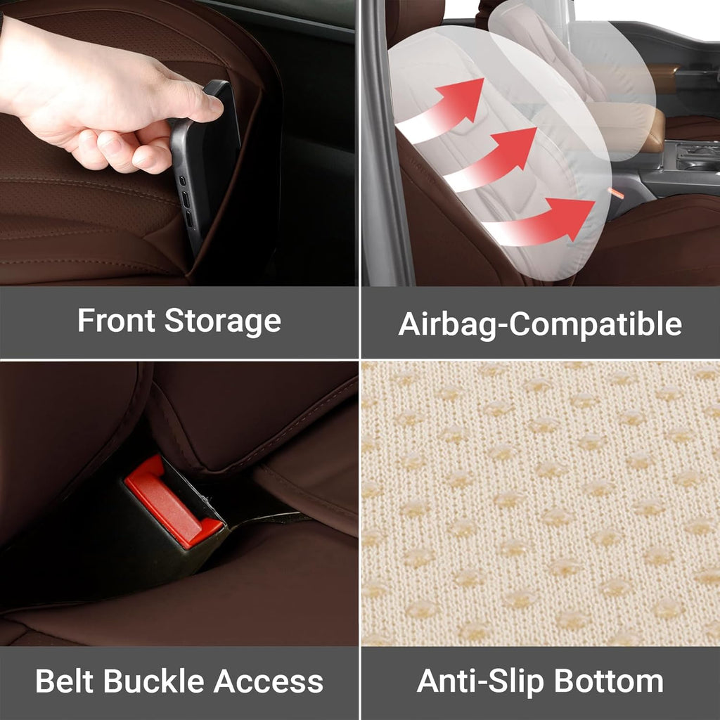 Coverland Custom Car Seat Covers Compatible with 2022-202 Tundra CrewMax, Double Cab - Premium Leather Non-Slip Memory Foam Waterproof Interior Protector Full Set-Dark Brown [See Size Chart-Size X119]