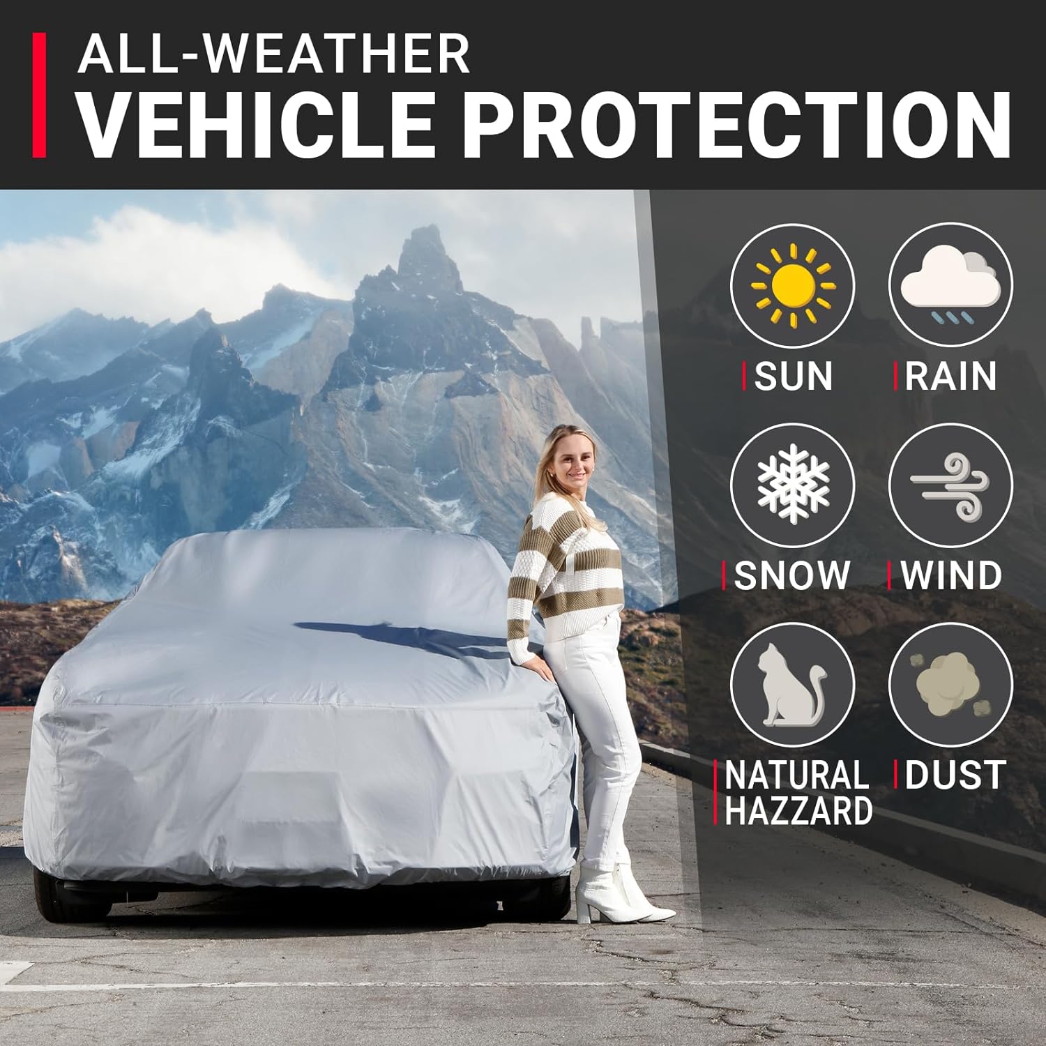 iCarCover Premium Car Cover for 1963-1969 Pontiac Lemans 2-Door, 4-Door Heavy Duty Waterproof All-Weather Automobiles Custom Fit Indoor Outdoor UV Snow Protection Covers with Straps and Bag