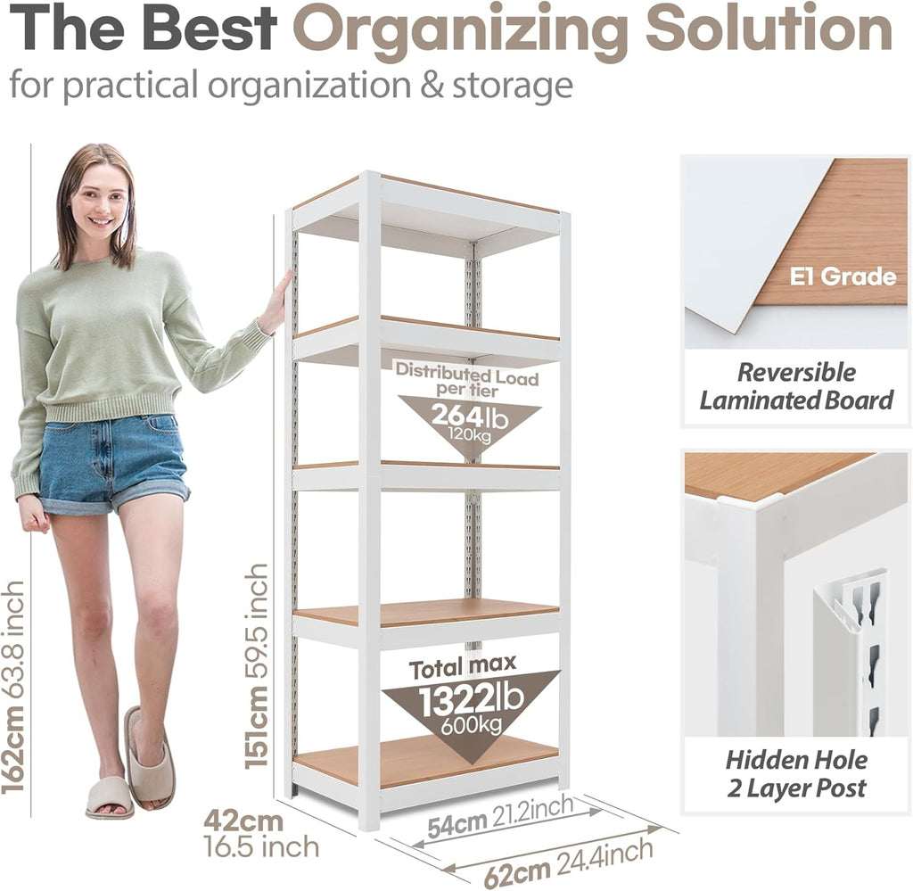 HOMEDANT House 5 Tier 24.4" W Laminated Metal Shelving Unit Adjustable Storage Utility Rack Heavy Duty Shelves Organization Multipurpose Shelf Kitchen Garage Pantry Closet 3 Pack