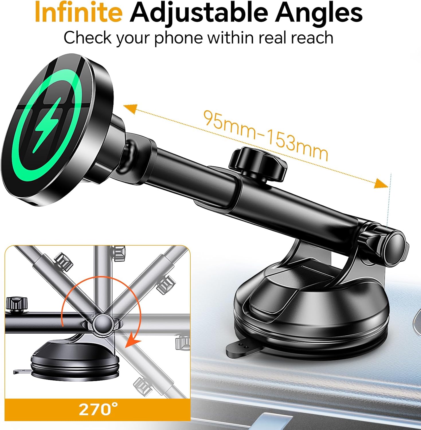 Coolpow for MagSafe Car Mount Charger【Ultra Magnet】Magnetic Phone Holders for Your Car Charger【Windshield+Vent+Dash】Magnetic Wireless Car Phone Holder Charger Car Mount for iPhone 16 Pro Max 15 14 13