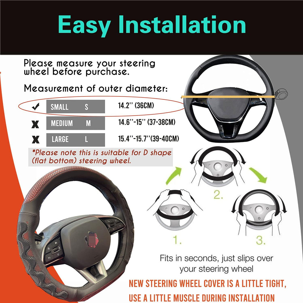 PINCTROT D Shaped 14 Inch Small Sized Steering Wheel Cover Great Grip with 3D Honeycomb Anti-Slip Design, Flat Bottom 14 Inch (Wine Red)
