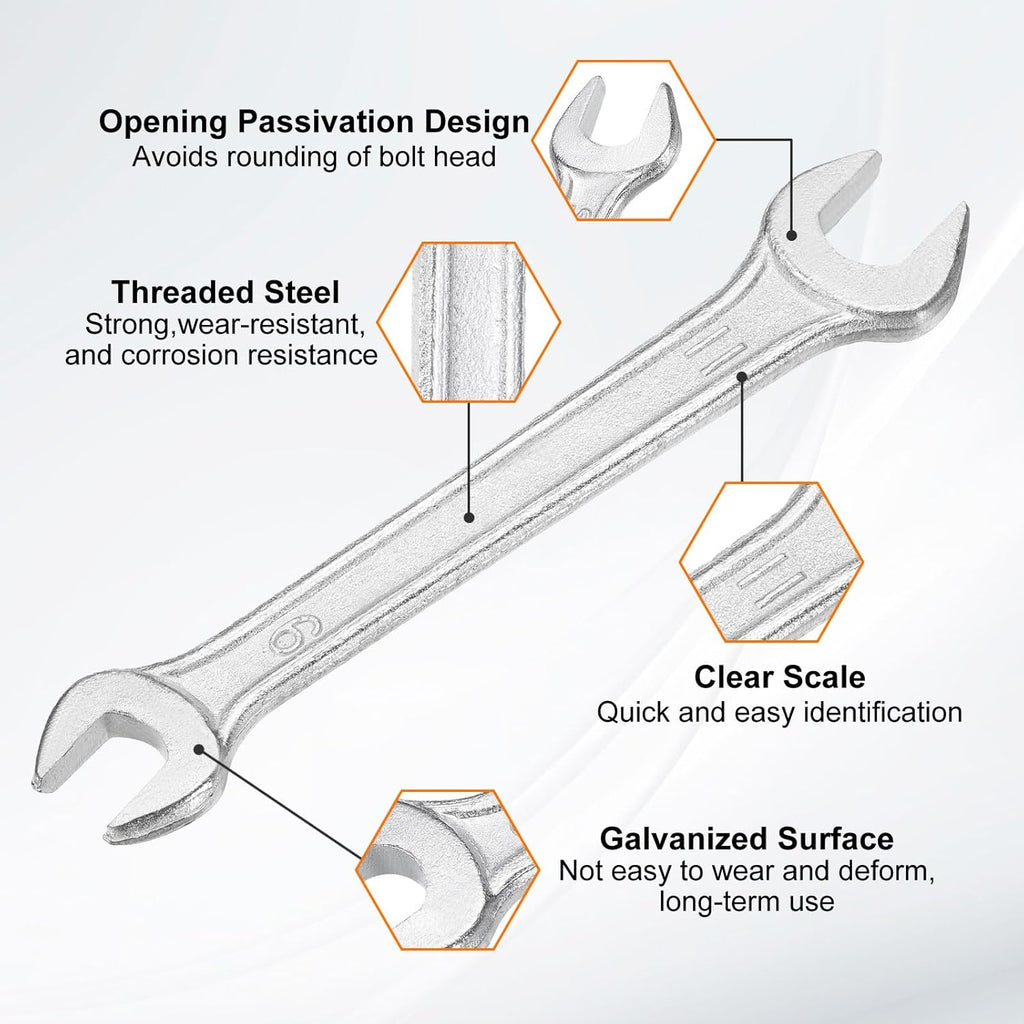HARFINGTON 5pcs Double Open End Wrench 9mm x 11mm Metric 15 Degree Offset Angle Small Flat Head Wrench Galvanizing Open Ended Spanner for Automotive Repair Furniture Assembly