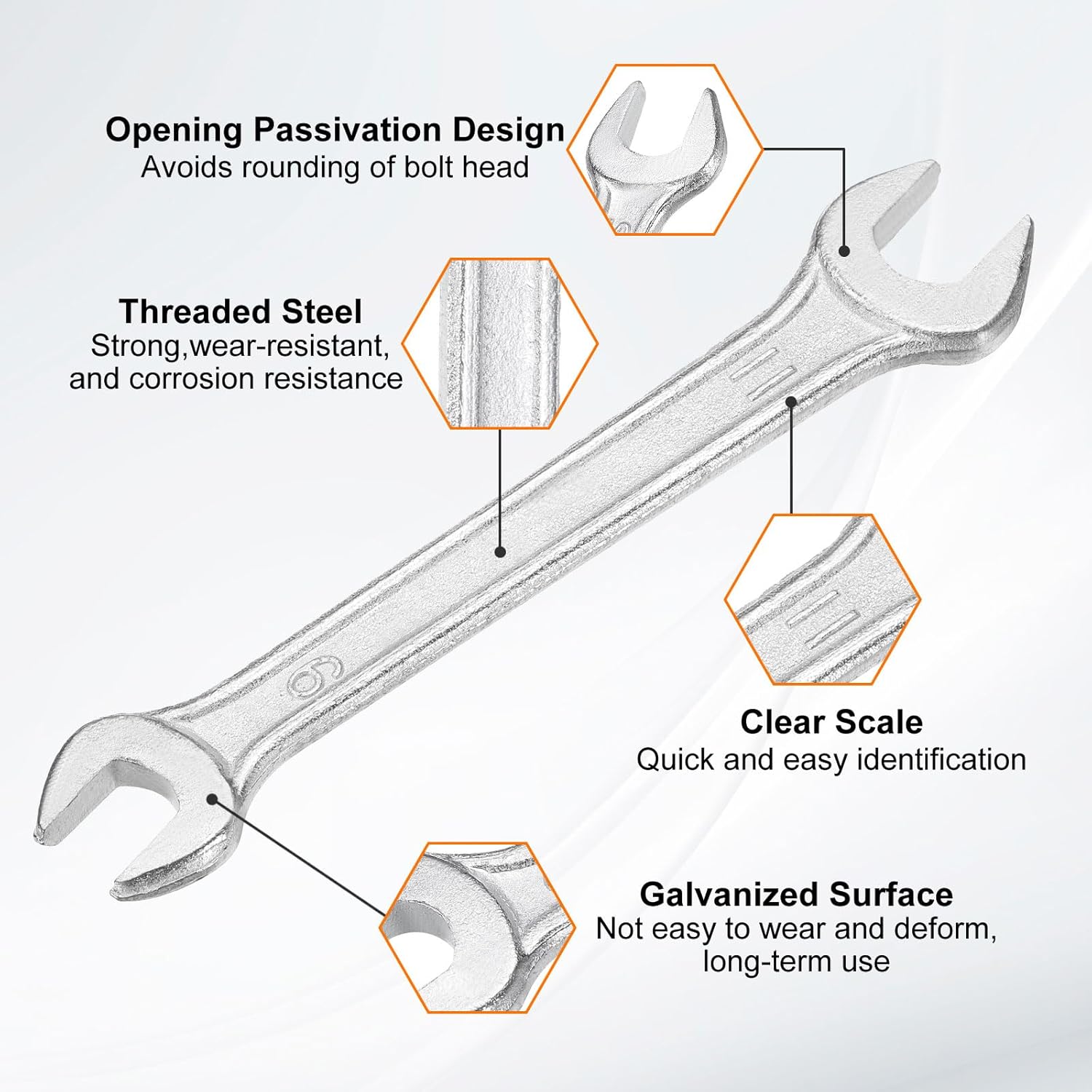HARFINGTON 5pcs Double Open End Wrench 9mm x 11mm Metric 15 Degree Offset Angle Small Flat Head Wrench Galvanizing Open Ended Spanner for Automotive Repair Furniture Assembly
