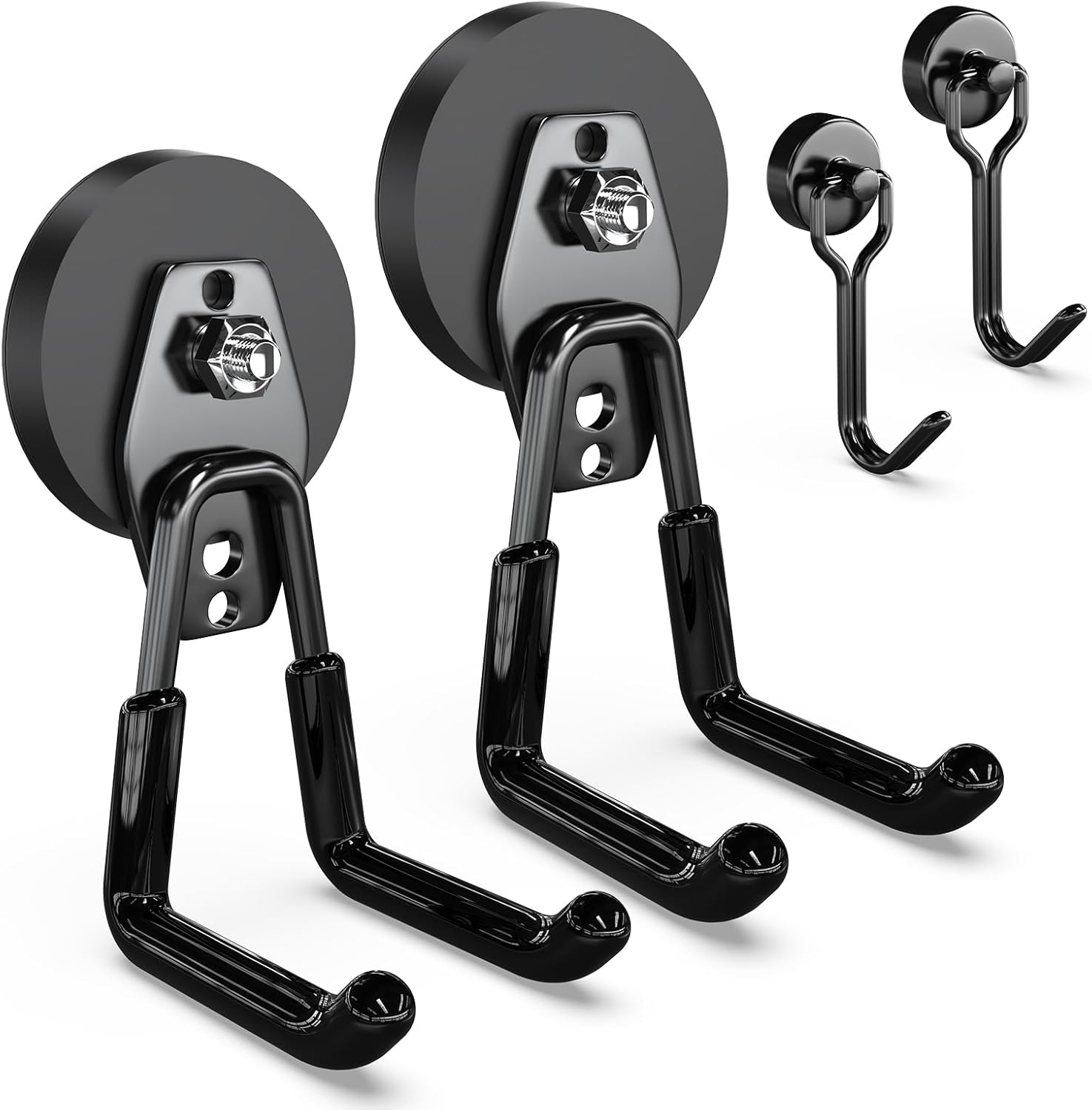 3-H Heavy Duty Magnet Garage Hooks 2 Pack, Large Strong Magnetic Hooks for Hanging Cordless Power Drill, Utility Magnetic Tool Holder for Metal Cabinet, Steel Pegboard, Toolbox, Garage(Black)