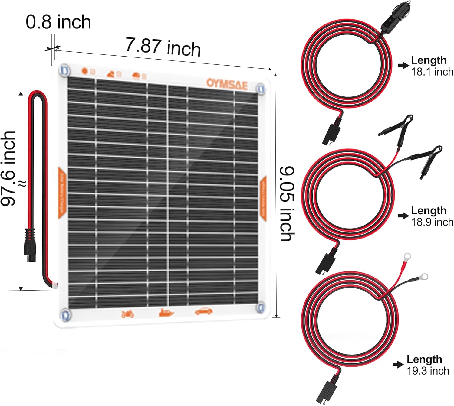 OYMSAE 5W 12V Solar Car Battery Charger Portable Waterproof Solar Power Battery Charger & maintainer with Trickle Cigarette Lighter Plug & Alligator Clip
