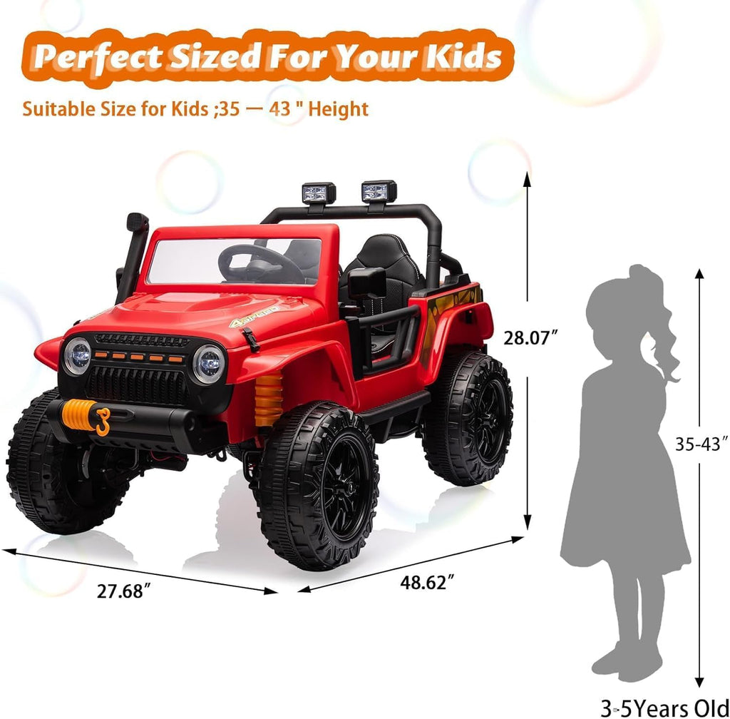 Hetoy 24V 2 Seater Ride On Car for Kids, Electric Truck with Remote Control, Ride on Truck w/ 4-Wheeler Suspension, 4x55W Powerful Engine, 4WD Battery Powered, LED Lights, Soft Braking(Red)