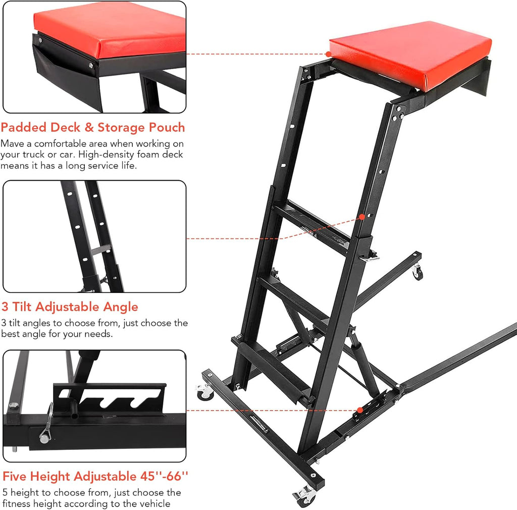 400lbs Foldable High Top Automotive Engine Creeper, 48" to 66" Adjustable Height Creeper for Garage Workshop Repair Maintenance Mechanic