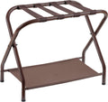 Heybly Luggage Rack, Steel Folding Suitcase Stand with Storage Shelf for Bedroom, Hotel, Foldable Steel Frame, Guest Room Bedroom Hotel, 22.8" L x 11.8" W x 20.9" H, Brown HLR004Z1