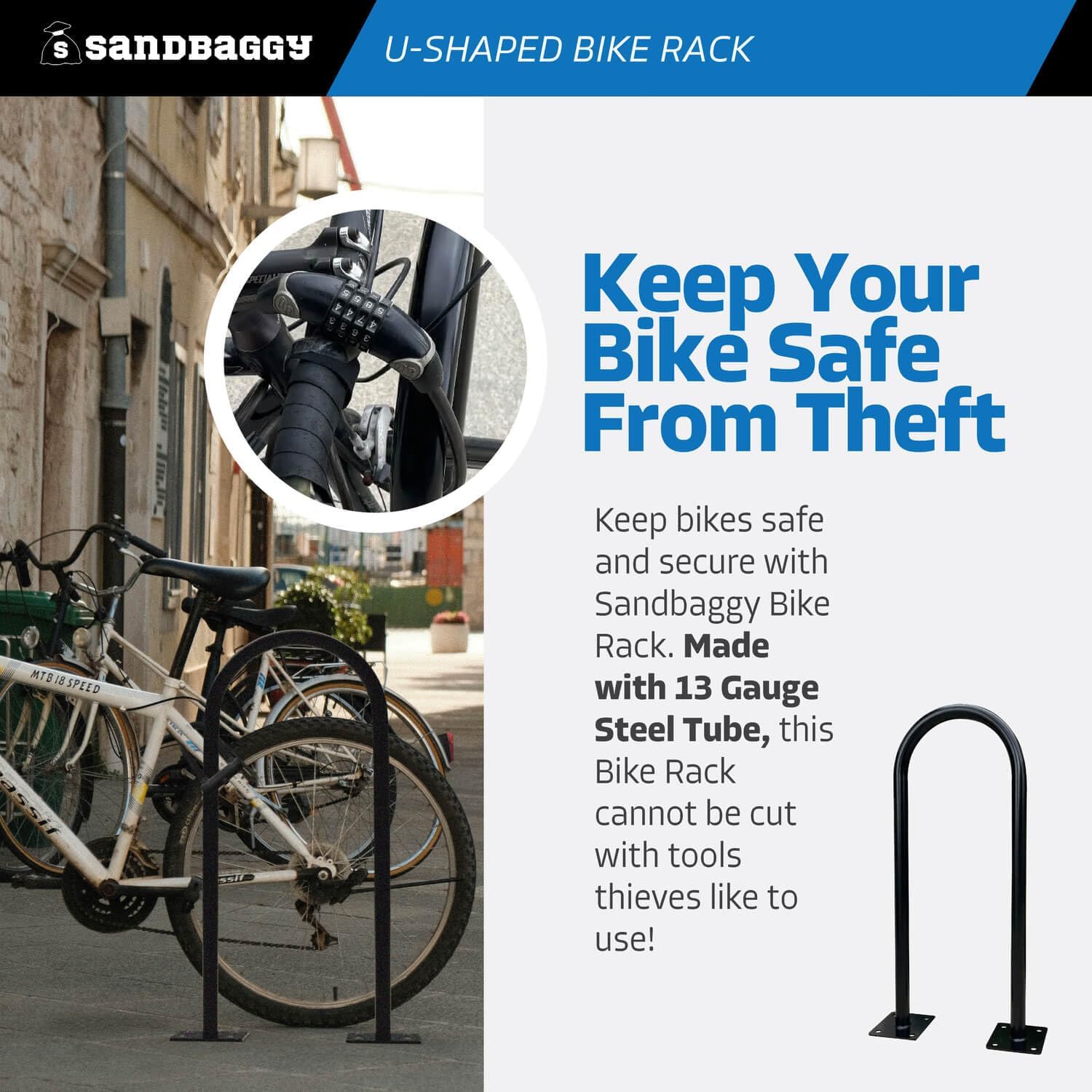 Sandbaggy U Shaped Bike Rack - Outdoor, Commercial - Galvanized Steel - Surface/Ground Mounted (10, Green)