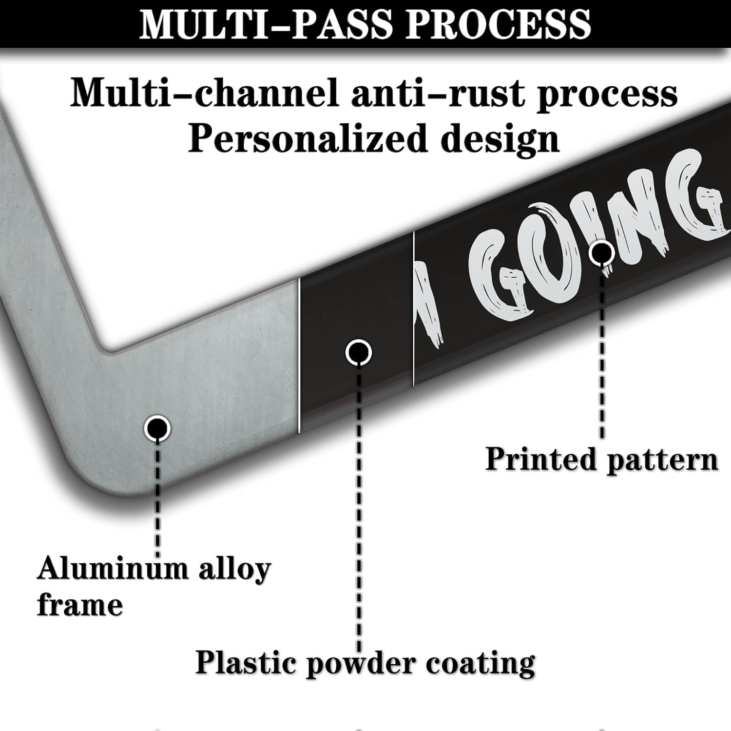 Car License Plate Frame Black and White License Plate Frames Get Out of My Way I'm Going Fish Aluminum Metal Car Accessory 2 Pack with Screw Covers Set