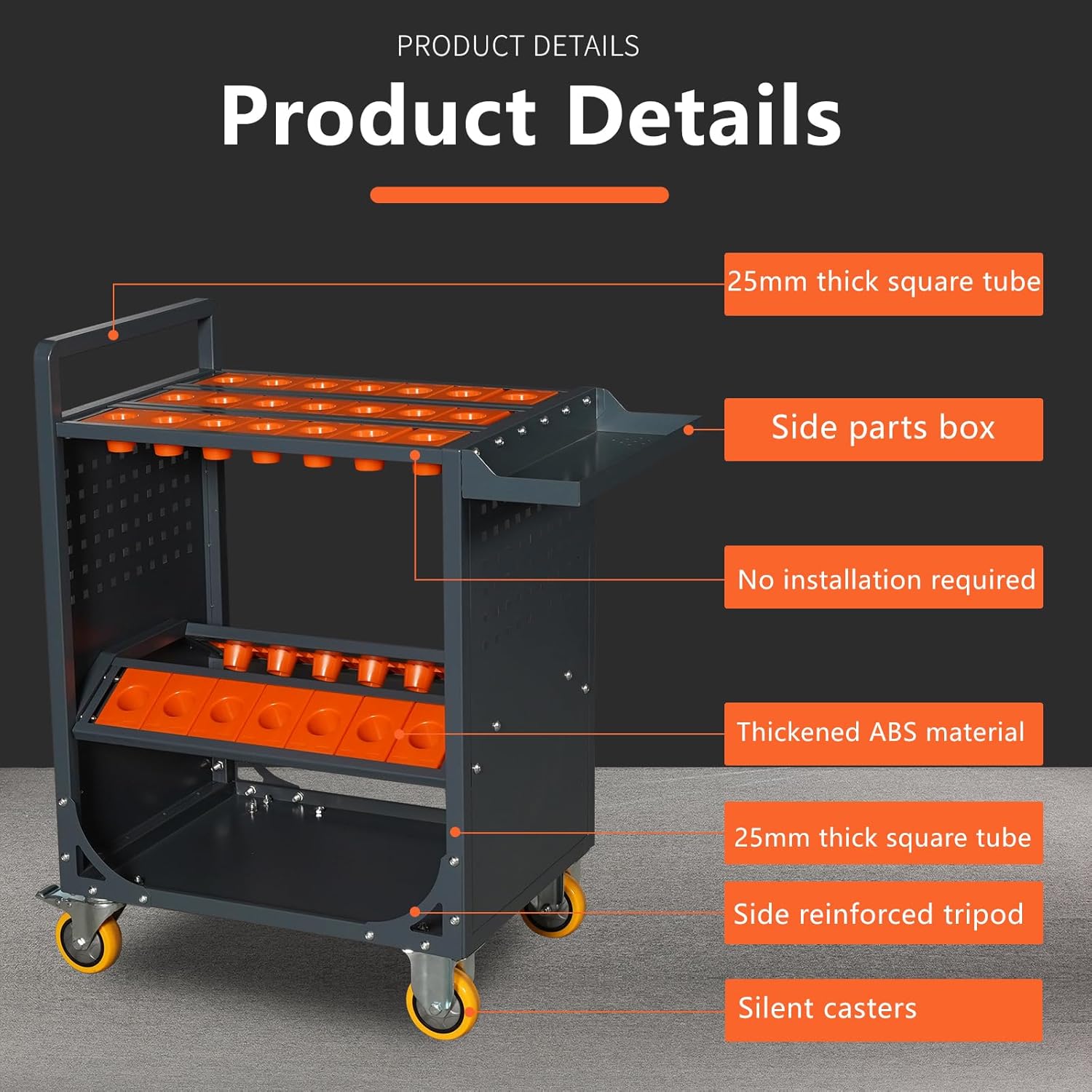 Grey Classic 40 Taper CNC Tool Holder Transfer Cart, 35 Capacity CAT/BT40 Service Carts with Wheels Heavy Duty, Multi-Function Workshop CNC Tool Trolley