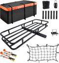MeeFar Hitch Mount Cargo Carrier Basket 53" x19" x 5"+Waterproof Cargo Bag (51" x17"x 18"), Hauling Weight Capacity of 500 Lbs fit on 2 Inch Receiver with Hitch Stabilizer,Net and Straps