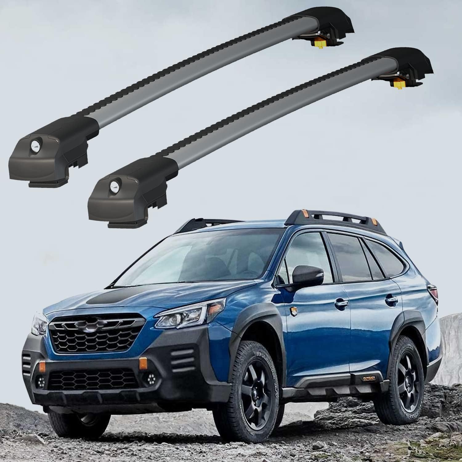 for Subaru Outback Wilderness 2021-2022-2023 Roof Rack Cross Bars Lockable Fit Raised Side Rails Roof Rails,Cross Bar,Rail Carrier (Gray)