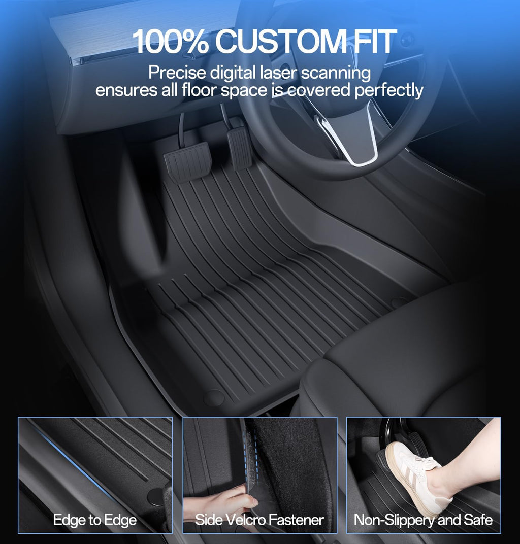 Floor Mats for Model 3 2023-2018 - Full Set All Weather TPE Front, Rear, Cargo & Sub-Trunk Mats, 6-Piece Custom Fit