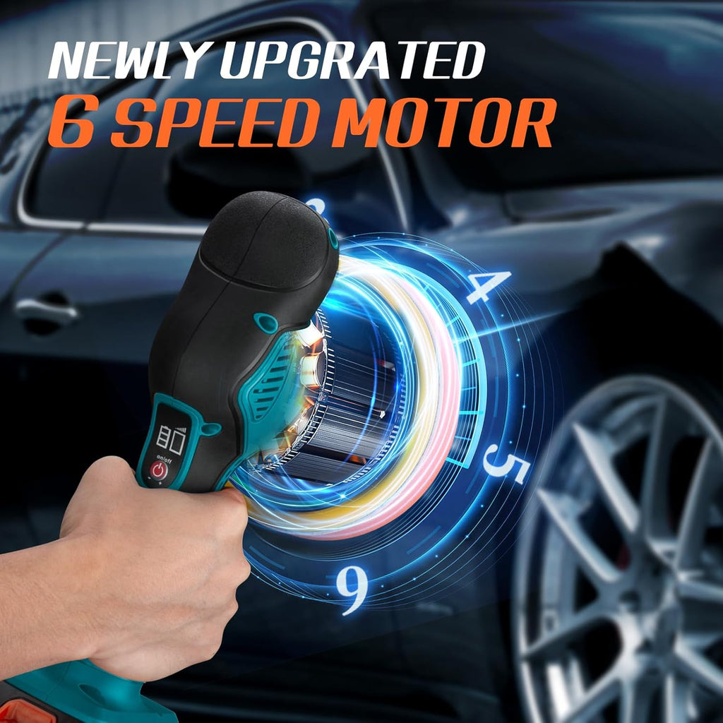 Cordless Car Buffer Polisher w/ 2x2000mAh 21V Batteries, 6 Inch Car buffer Waxer Kit, Car Polishing Machine w/ Extra 18 PCS Attachments & 6 Variable Speed, Car Buffer Polisher for Car Detailing (Blue)