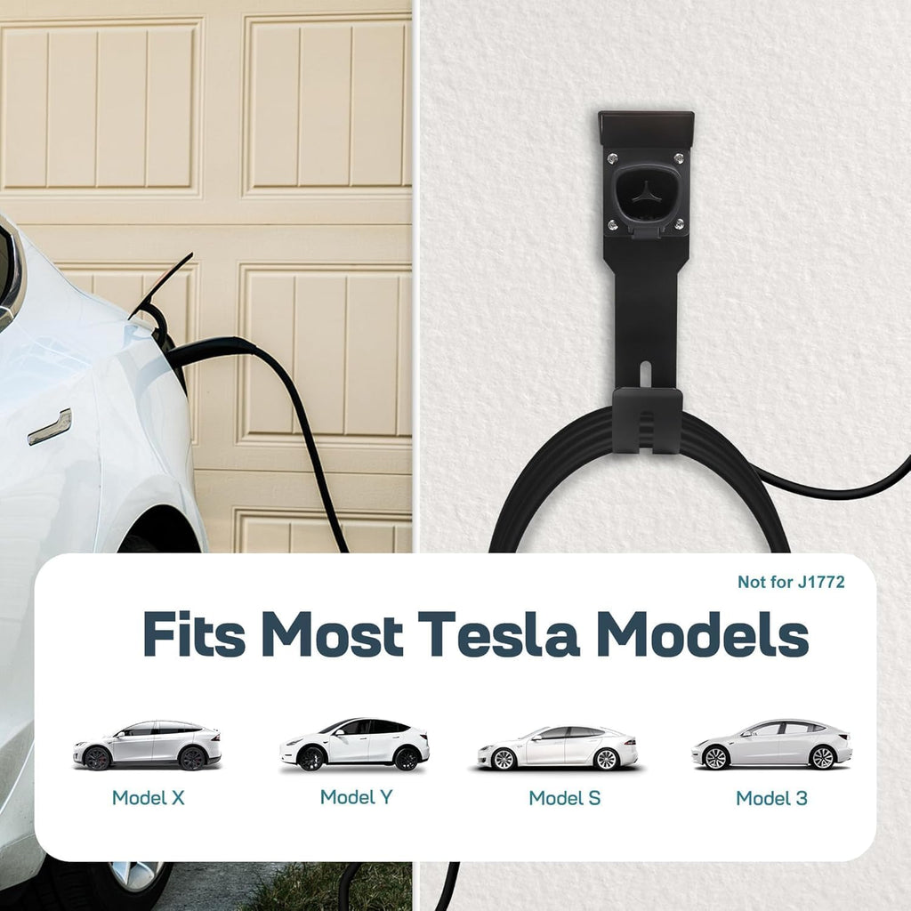 Tesla Charger Holder Wall Mount Kit, Black Mobile Connector Charging Cable Cord for Tesla Model for Indoor Outdoor Garage, Wall Mount Cable Organizer Bracket with UMC Holder
