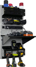 Wall Control Power Tool Storage Organizer Kit Cordless Drill Holder Charging Station Rack 16” x 32” Metal Pegboard Organization System (Grey Pegboard)