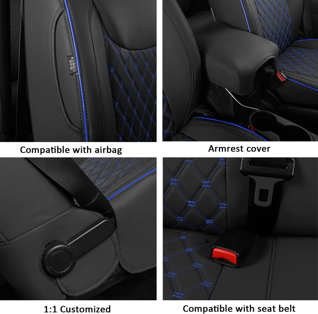GIANT PANDA Customized Full Set Car Seat Covers for Jeep Wrangler 4 Door JK Sahara Sport Rubicon Unlimited Willys Wheeler Altitude 2013 2014 2015 2016 2017, Faux Leather - (Black+Blue)