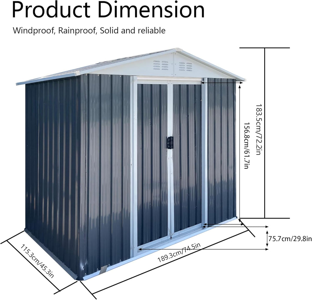 6x4 FT Outdoor Storage Shed, Metal Garden Shed with Frame Floor, Outside Tool Shed with Lockable Sliding Doors & 4 Air Vents, Waterproof Storage Building for Backyard, Patio, Lawn, Gray
