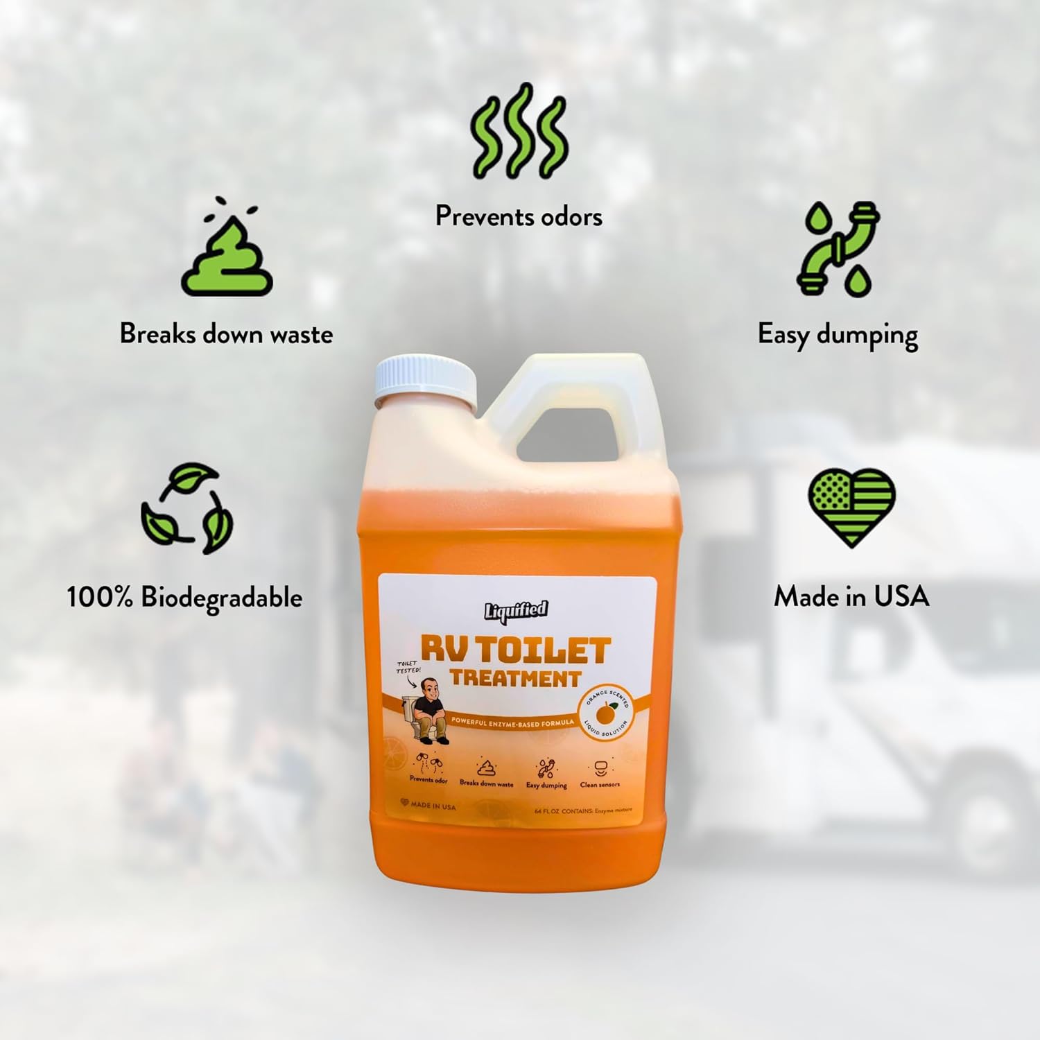 Liquified RV Toilet Treatment - Black Holding Tank Digester - Odor Eliminator - Orange Scent - Matts RV Reviews (Orange, 64oz)