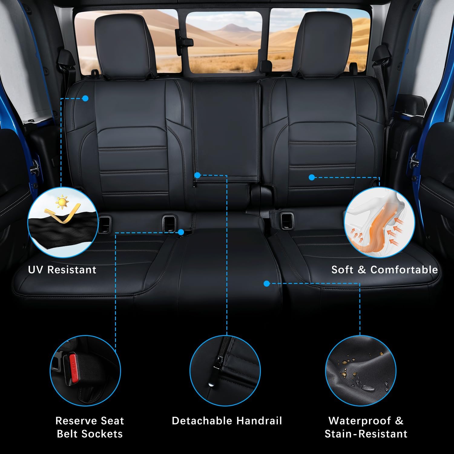 Jeep Gladiator Seat Covers - Premium Quality Faux Leather, Waterproof, Scratch-Resistant, Custom Fit for Jeep Gladiator 2025, 2024, 2023, 2022, 2021, 2020 (Pure Black)