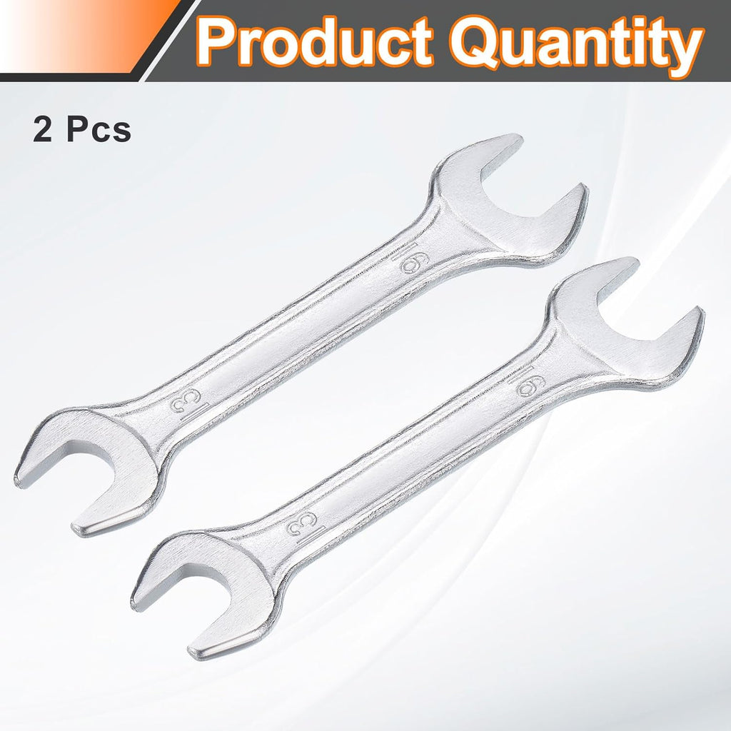 HARFINGTON 2pcs Double Open End Wrench 13mm x 16mm Metric 15 Degree Offset Angle Small Flat Head Wrench Galvanizing Open Ended Spanner for Automotive Repair Furniture Assembly