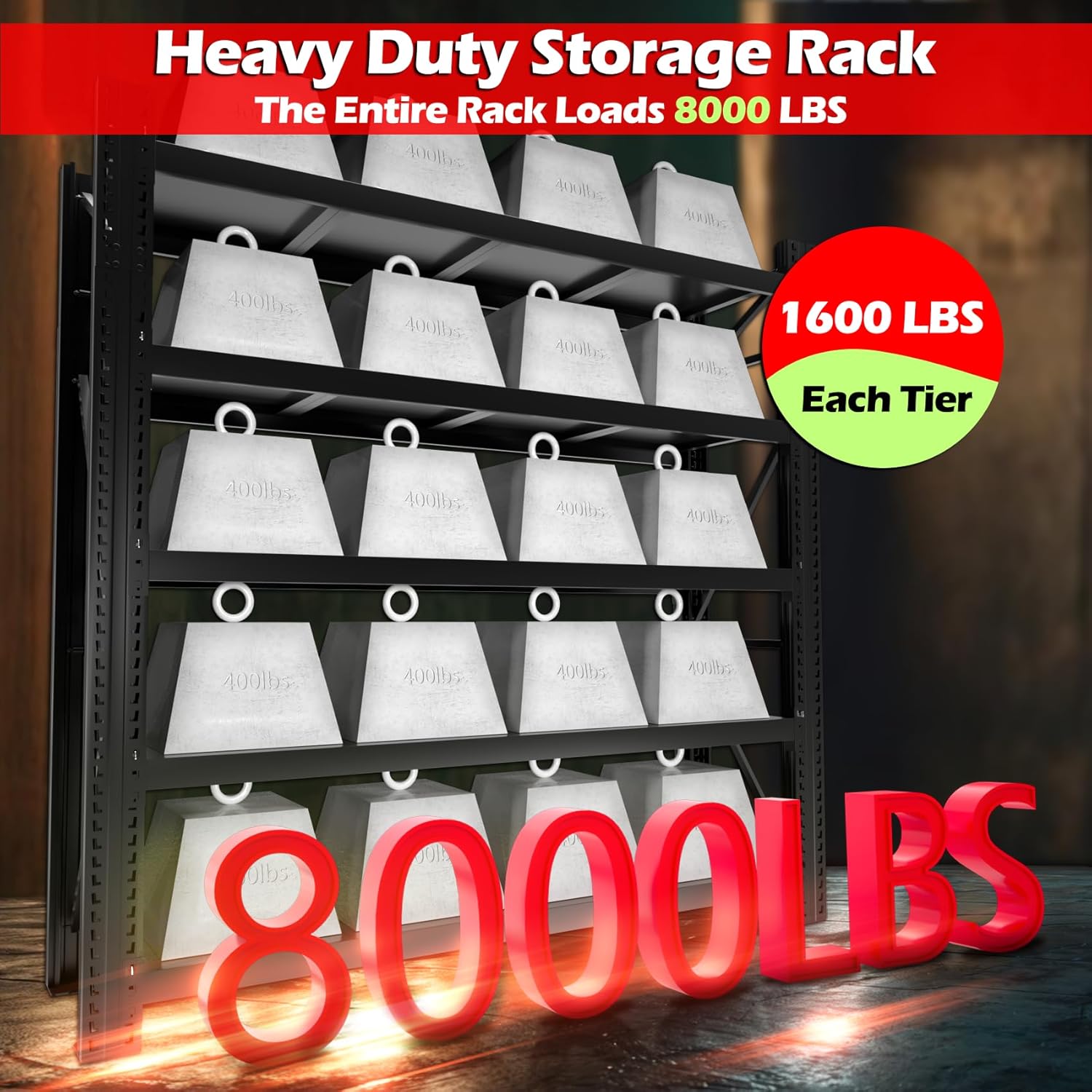 Garage Shelving Heavy Duty - 78.7" W Extra Large Metal Shelving Units and Storage for 8000lbs, 5tier Adjustable Basement Storage Industrial Shelves Pallet Racking Organizer（23.6" D *78.7" W * 98.4" H）