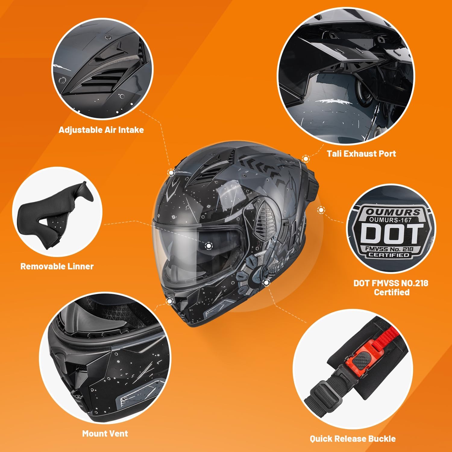 Modular Motorcycle Helmets Full Face Flip up Street Bike Motorcycle Helmet for Unisex Adult Model-167