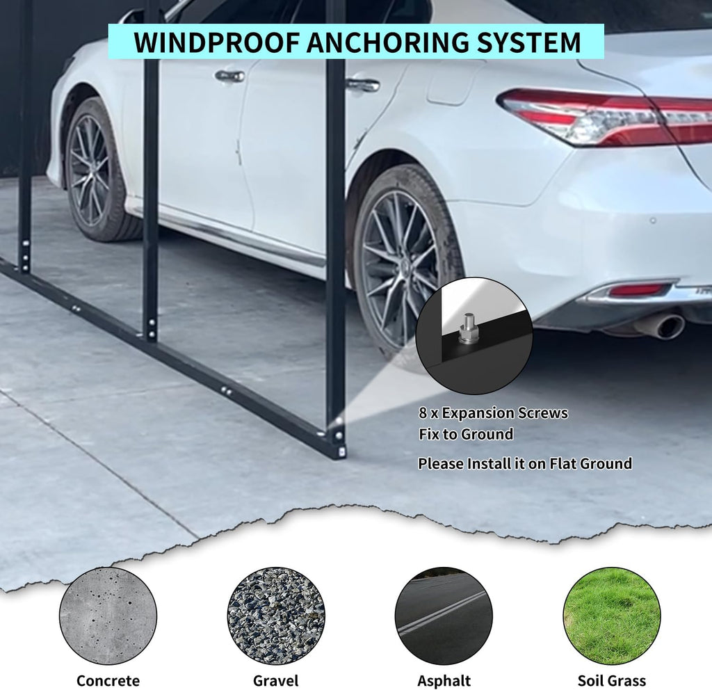 12x20 FT Metal Carport, Heavy Duty Car Port Canopy with Galvanized Steel Roof & Frame, Large Metal Carport Kit, Steel Car Shelter, Outdoor Car Garage for Car, Boat, Truck, Black