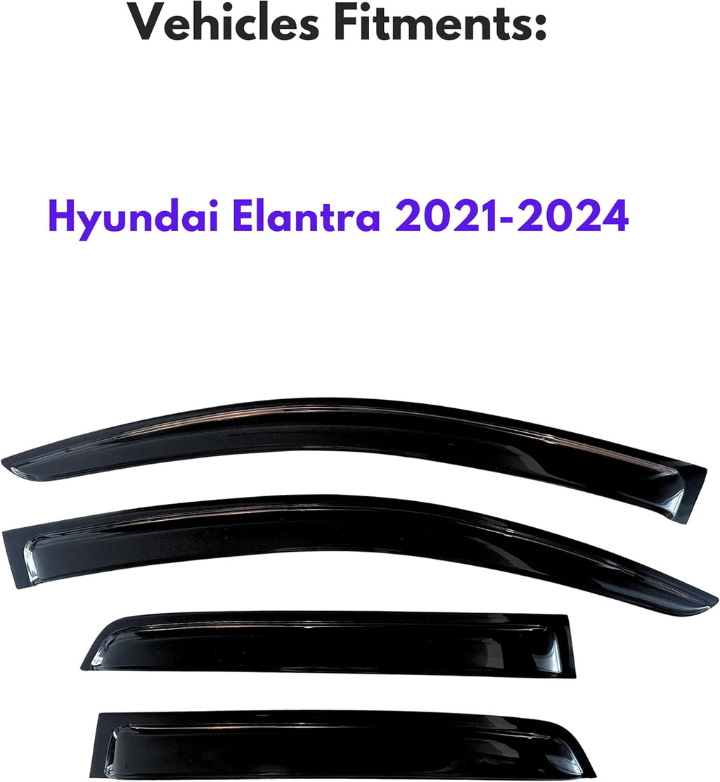 KPY Window Visor Compatible with Hyundai Elantra 2021-2024, 4PC Rain Guard Side Window Vent Deflectors Tape-On Style, 2021 2022 2023 2024