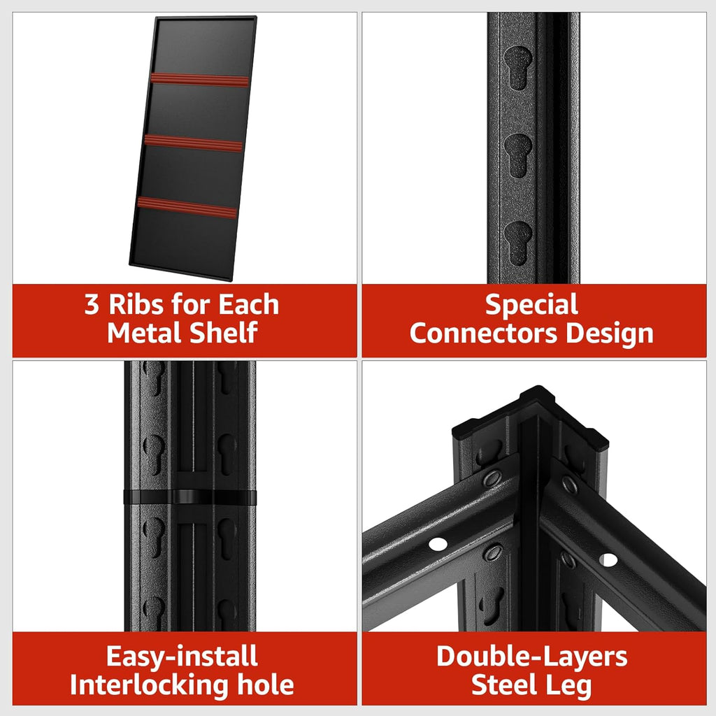 72" H Metal Garage Storage Shelves, 5 Tier Adjustable Shelving Unit for Warehouse, Office, Kitchen, Pantry, Living Room, Laundry Room, 35.43" W x 15.75" D, Load 2500 LBS, Black