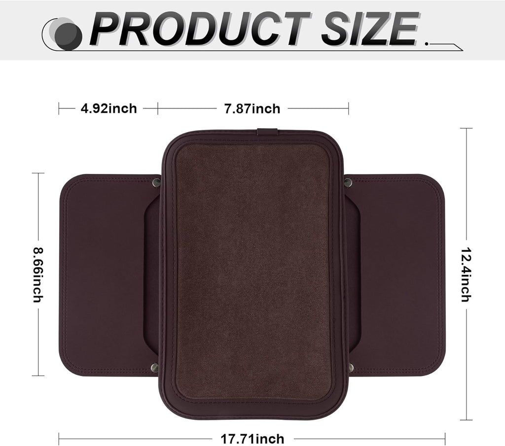SINGARO Car Leather Center Console Cover with 2 Storage Bags, Universal Furry Fluffy Car Armrest Seat Box Pad, Comfortable Car Interior Accessories, Fits for Most Vehicles (Brown)