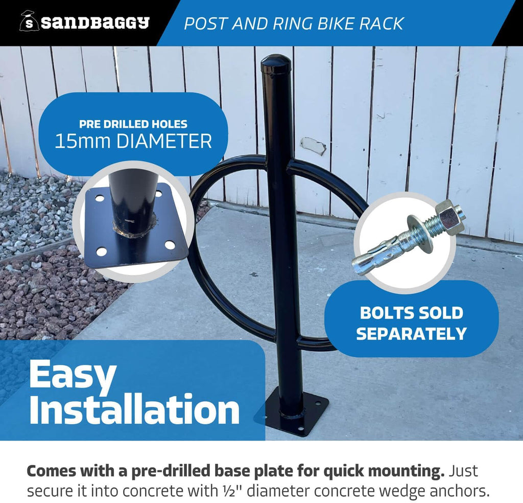 Sandbaggy Post and Ring Bike Rack - Commercial Bike Racks - Galvanized Steel - Anti-Theft Design - In Ground, Apartments, Sidewalks, Industrial (White, 10)