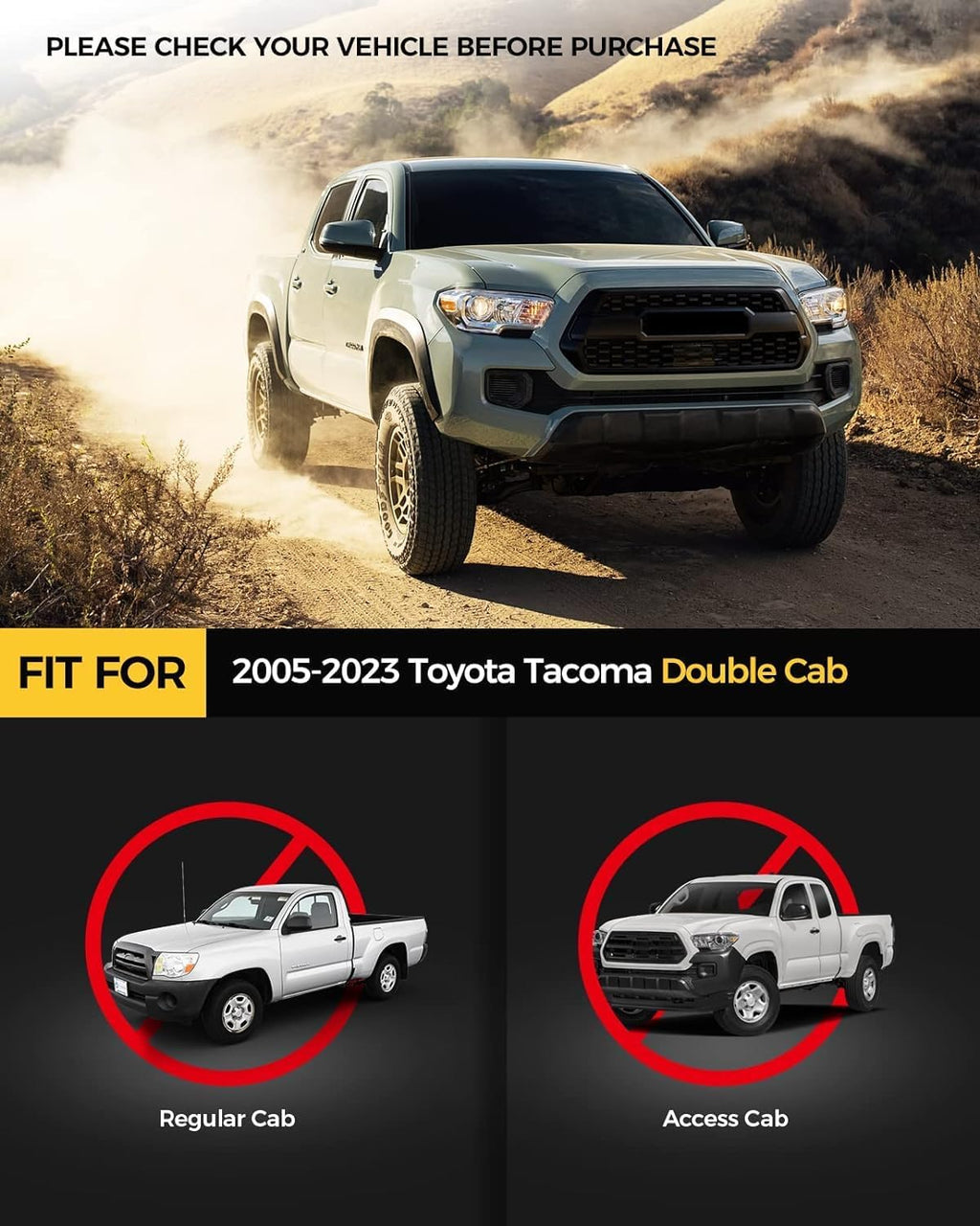 KYX Running Boards fit for 2005-2023 Toyota Tacoma Double Cab, Car Door Side Steps Nerf Bars Truck Boards Step Rails 6 inches
