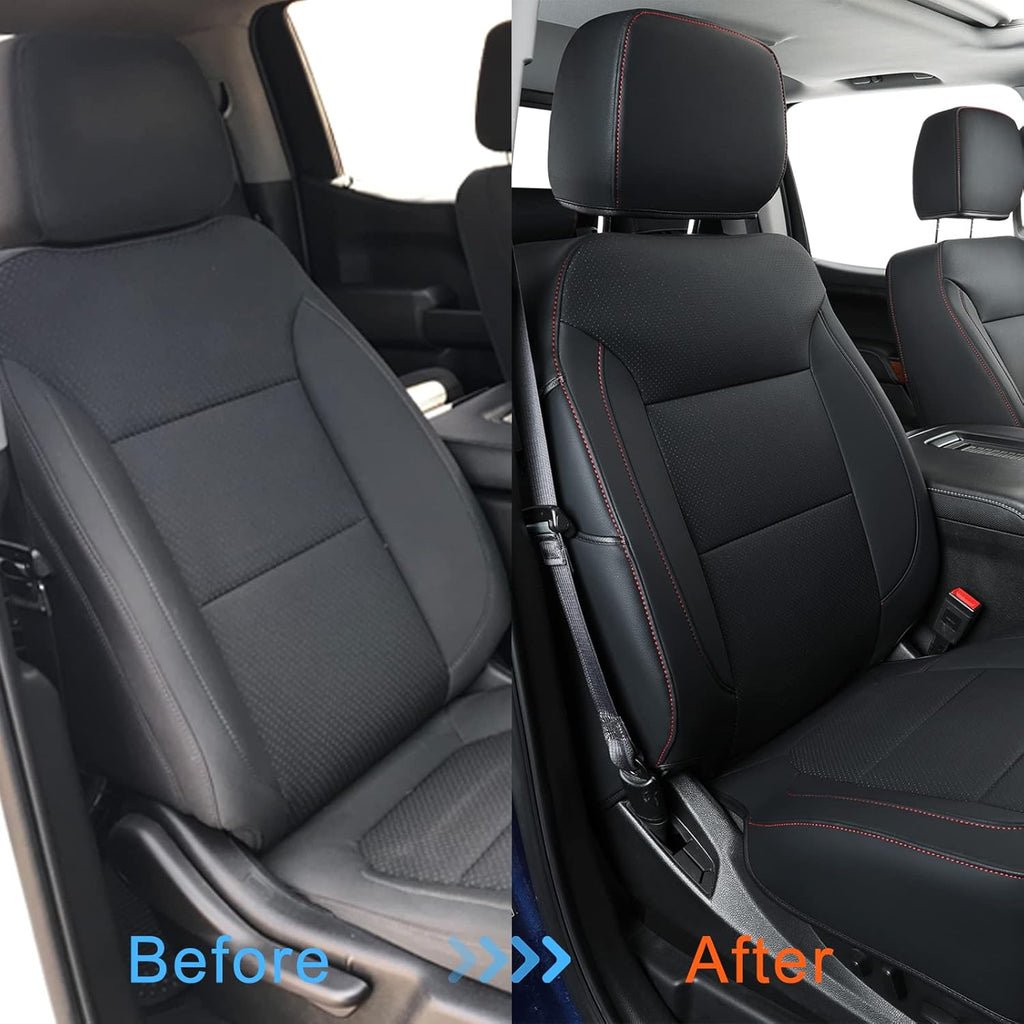 LUCKYMAN CLUB Custom Fit Seat Covers for 2019-2024 2025 Chevy Silverado Sierra 1500 Crew Cab, 2020-2024 2025 Silverado Sierra 2500 3500 Crew Cab (Black&Red)